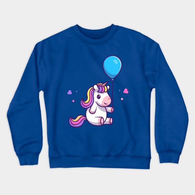 Cute Unicorn Holding Balloon Cartoon Crewneck Sweatshirt by Catalyst Labs